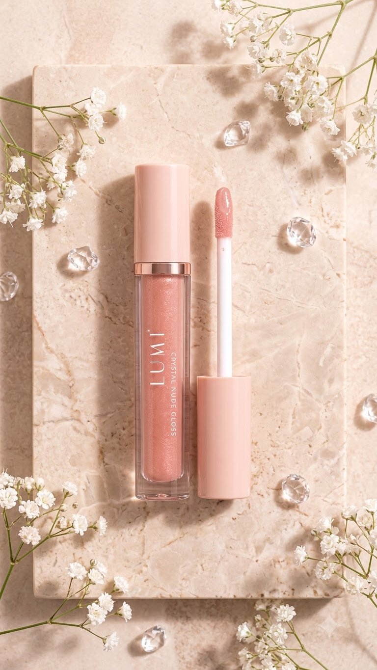 Lumi Crystal Nude Gloss – High-Shine Nude Lip Gloss
